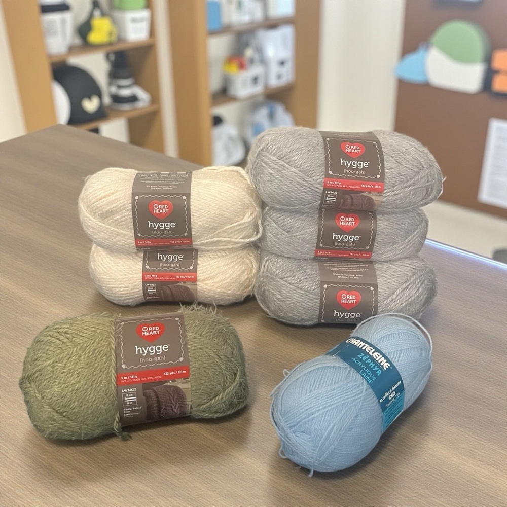 Red Heart Hygge Yarn Pearl Cloud Ivy & Chanteleine Zephyr Yarn Skein Bundle